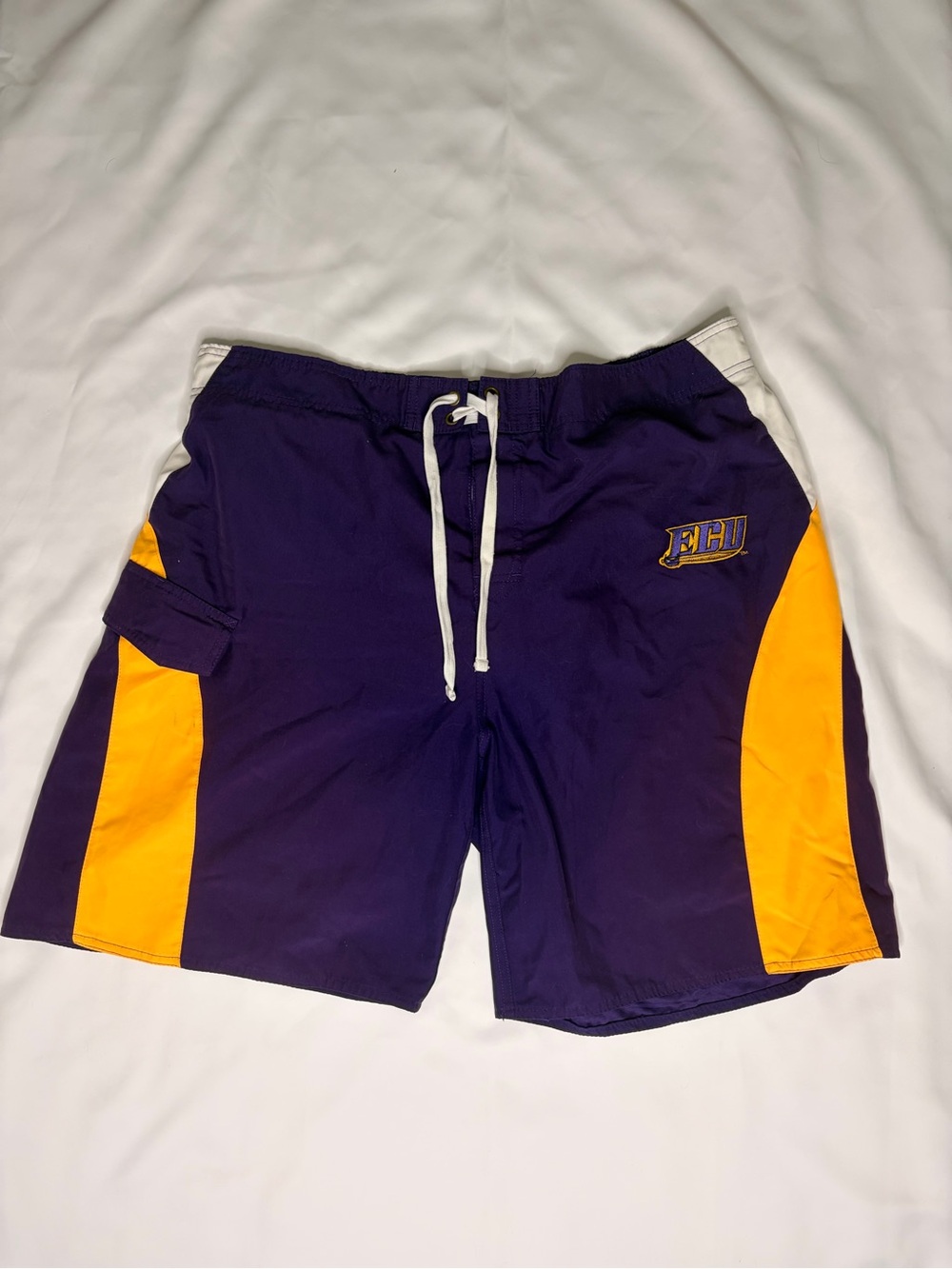 VINTAGE ECU Tigers Swim Shorts Mens XL Purple Gold NCAA Swim Knights Apparel